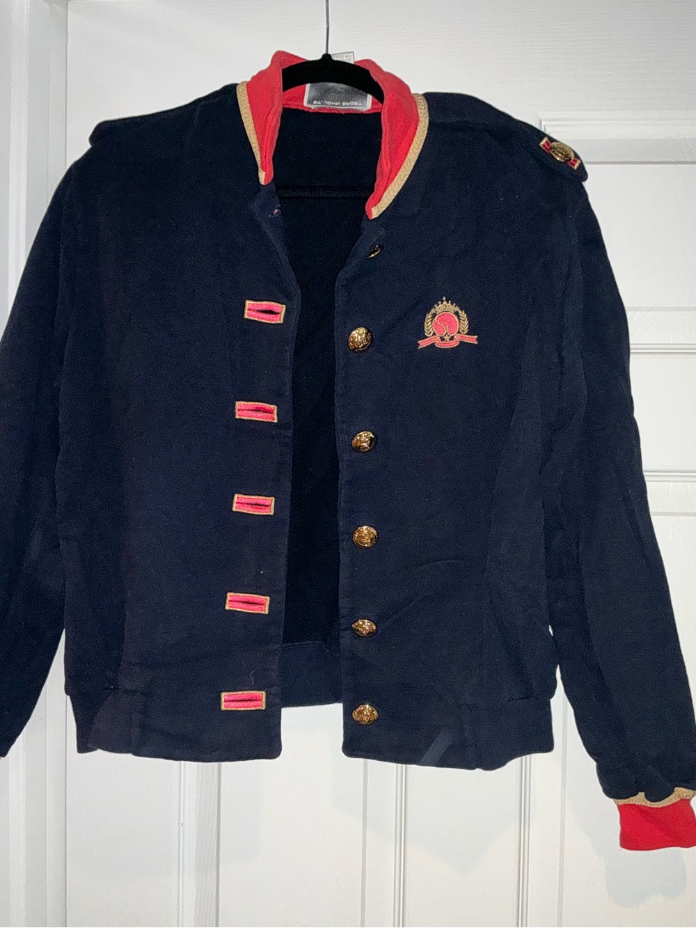 St. John Sport Navy, Red & Gold Military-Inspired Knit Jacket – Size Medium - Picture 2 of 10